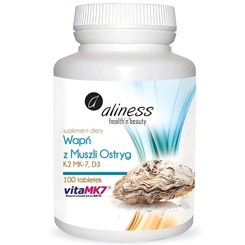Aliness - Wapń z muszli ostryg z K2 MK7 i D3 - 100 tabletek Aliness - Wapń z muszli ostryg z K2 MK7 i D3 - 100 tabletek